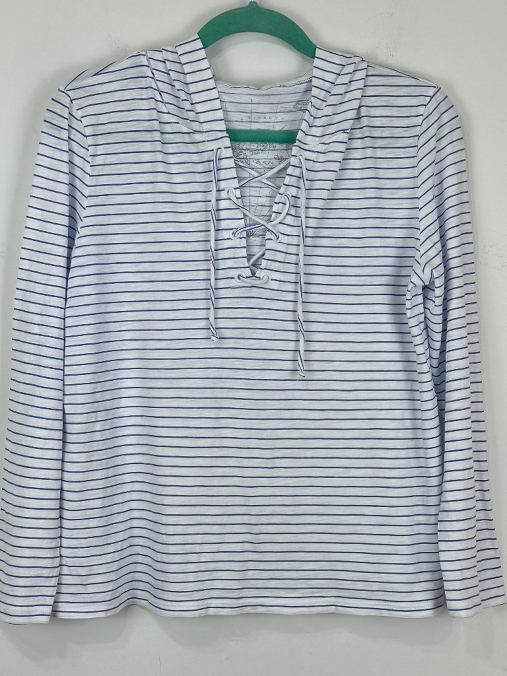 Hiho Women s Blue White Striped Lace Up Cotton Hoodie M Beach Nautical